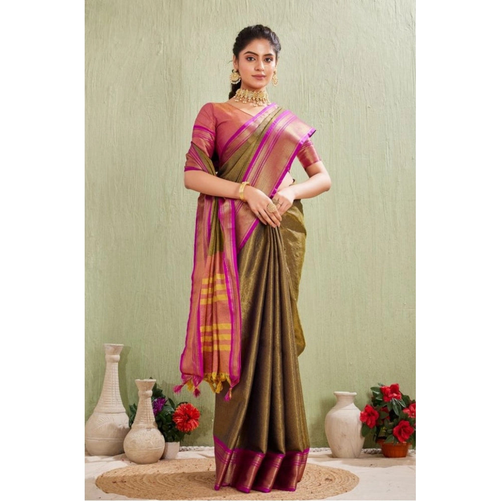 Seduva Women's Silk Blended Jaquard Woven Saree With Unstitched Blouse 5.5Mtr (Green)