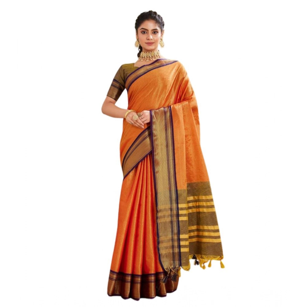Seduva Women's Silk Blended Jaquard Woven Saree With Unstitched Blouse 5.5Mtr (Orange)