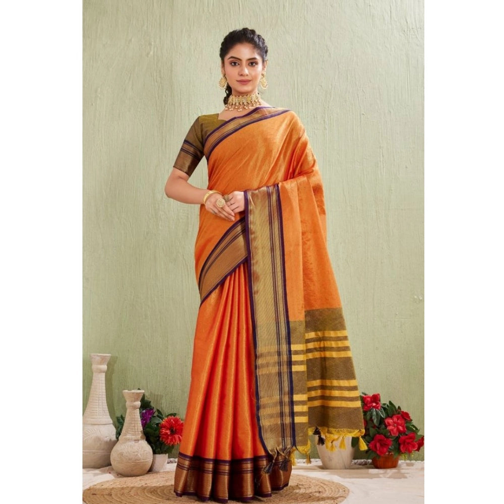Seduva Women's Silk Blended Jaquard Woven Saree With Unstitched Blouse 5.5Mtr (Orange)