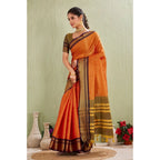 Seduva Women's Silk Blended Jaquard Woven Saree With Unstitched Blouse 5.5Mtr (Orange)