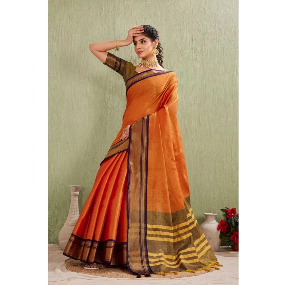 Seduva Women's Silk Blended Jaquard Woven Saree With Unstitched Blouse 5.5Mtr (Orange)
