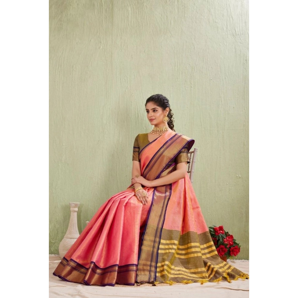 Seduva Women's Silk Blended Jaquard Woven Saree With Unstitched Blouse 5.5Mtr (Pink)