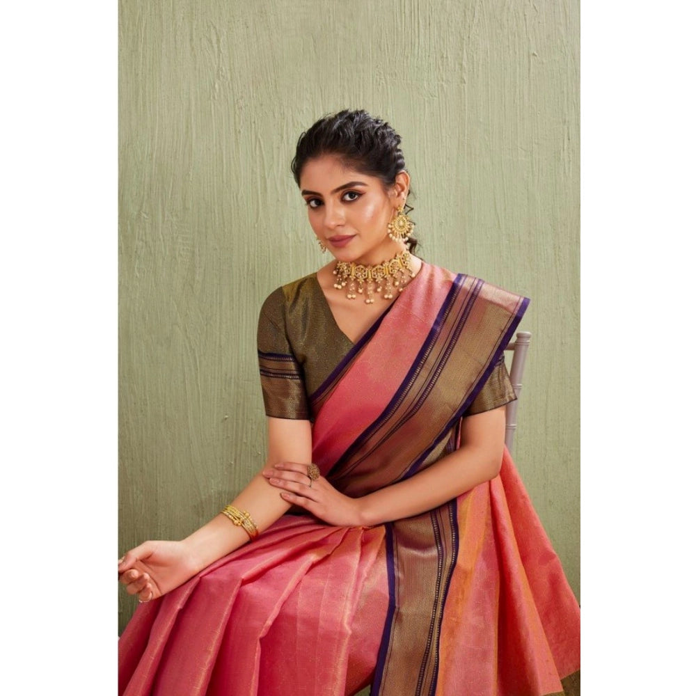 Seduva Women's Silk Blended Jaquard Woven Saree With Unstitched Blouse 5.5Mtr (Pink)