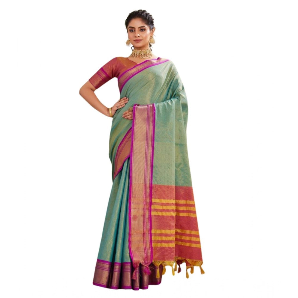 Seduva Women's Silk Blended Jaquard Woven Saree With Unstitched Blouse 5.5Mtr (Light Green)