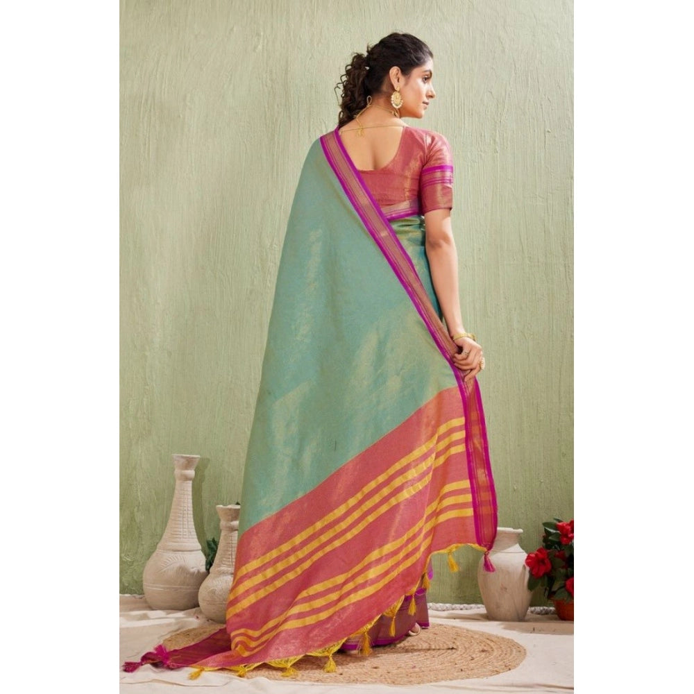 Seduva Women's Silk Blended Jaquard Woven Saree With Unstitched Blouse 5.5Mtr (Light Green)