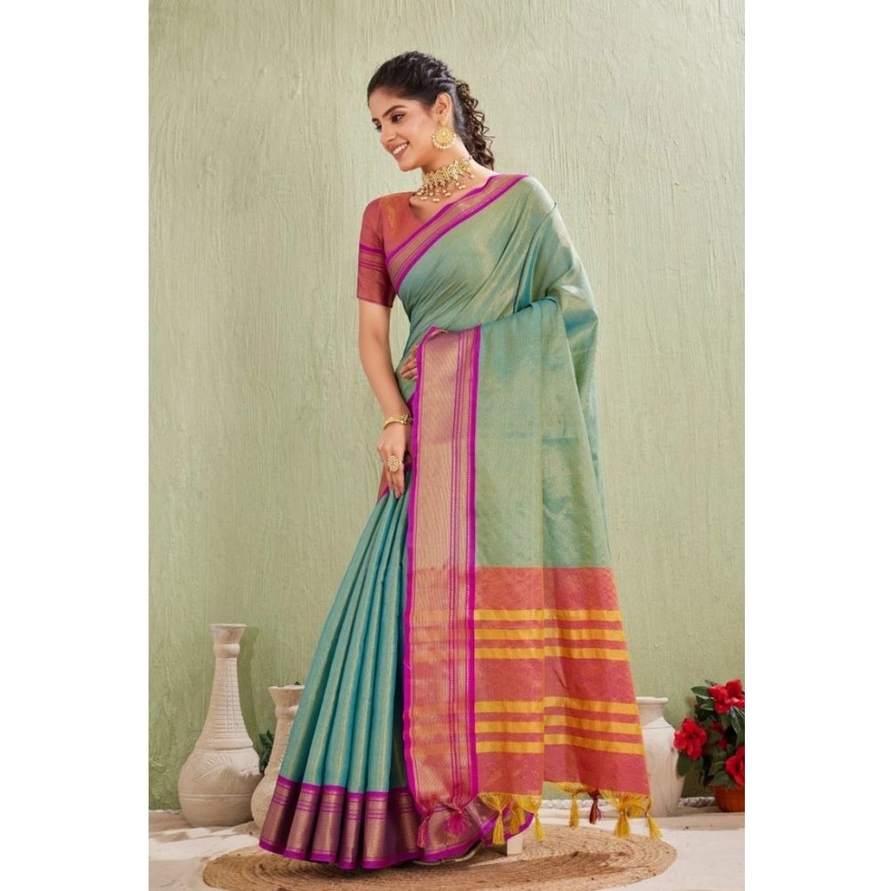 Seduva Women's Silk Blended Jaquard Woven Saree With Unstitched Blouse 5.5Mtr (Light Green)