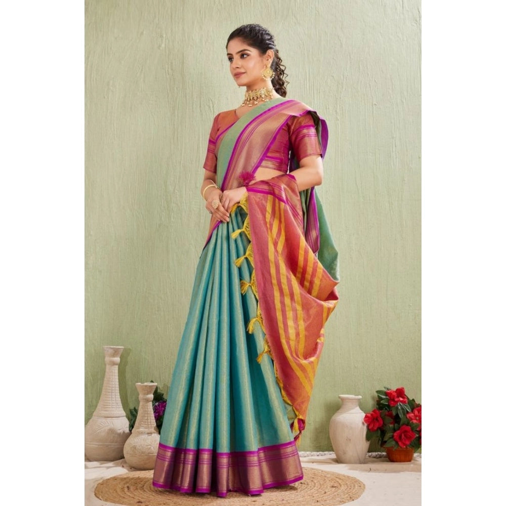 Seduva Women's Silk Blended Jaquard Woven Saree With Unstitched Blouse 5.5Mtr (Light Green)