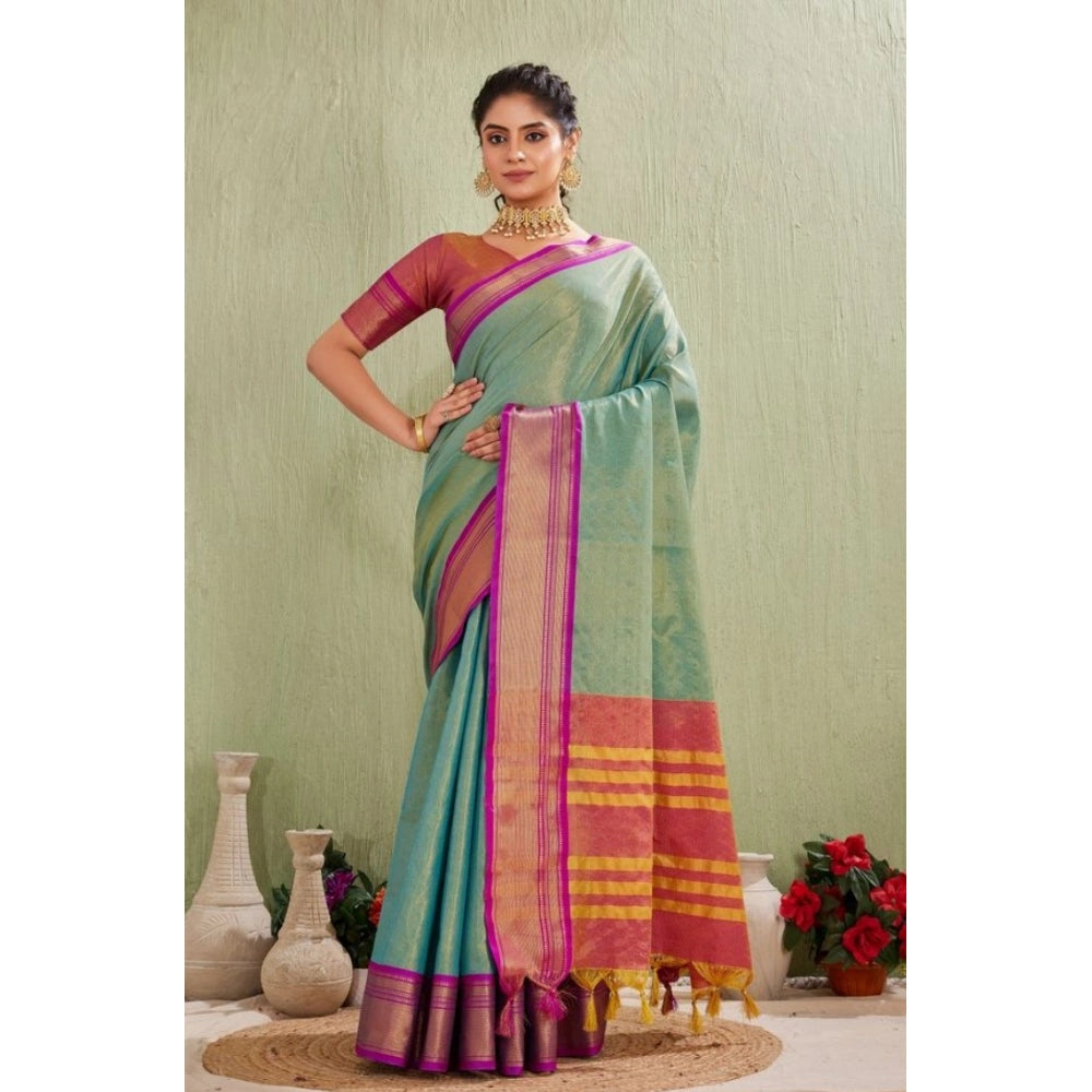 Seduva Women's Silk Blended Jaquard Woven Saree With Unstitched Blouse 5.5Mtr (Light Green)