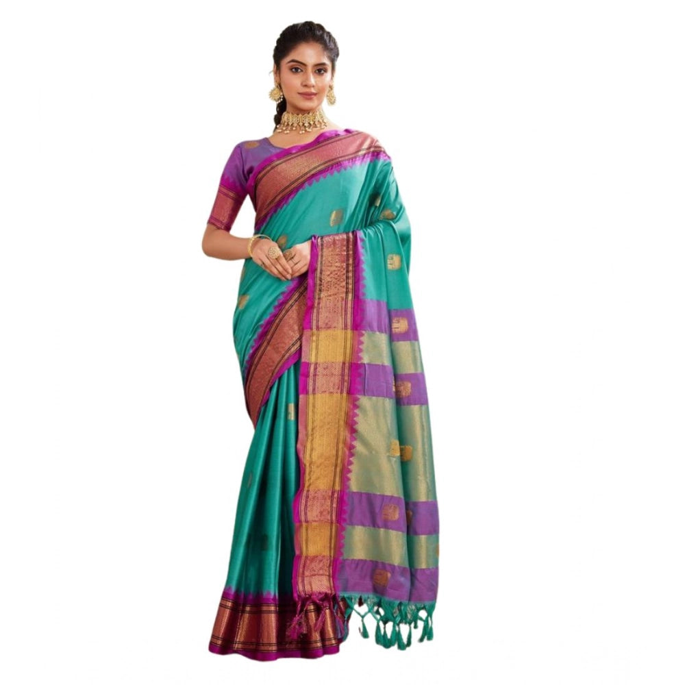 Seduva Women's Silk Blended Jaquard Woven Saree With Unstitched Blouse 5.5Mtr (Light Blue)
