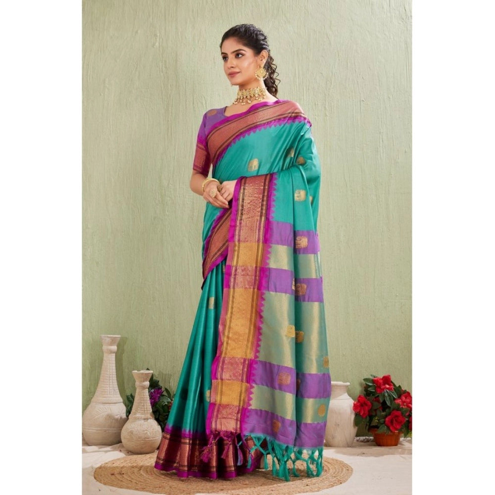 Seduva Women's Silk Blended Jaquard Woven Saree With Unstitched Blouse 5.5Mtr (Light Blue)