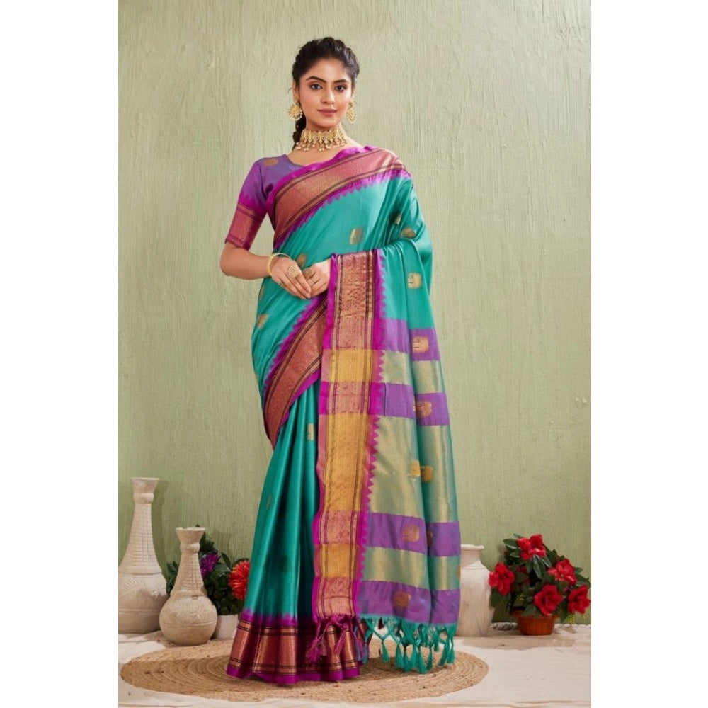 Seduva Women's Silk Blended Jaquard Woven Saree With Unstitched Blouse 5.5Mtr (Light Blue)