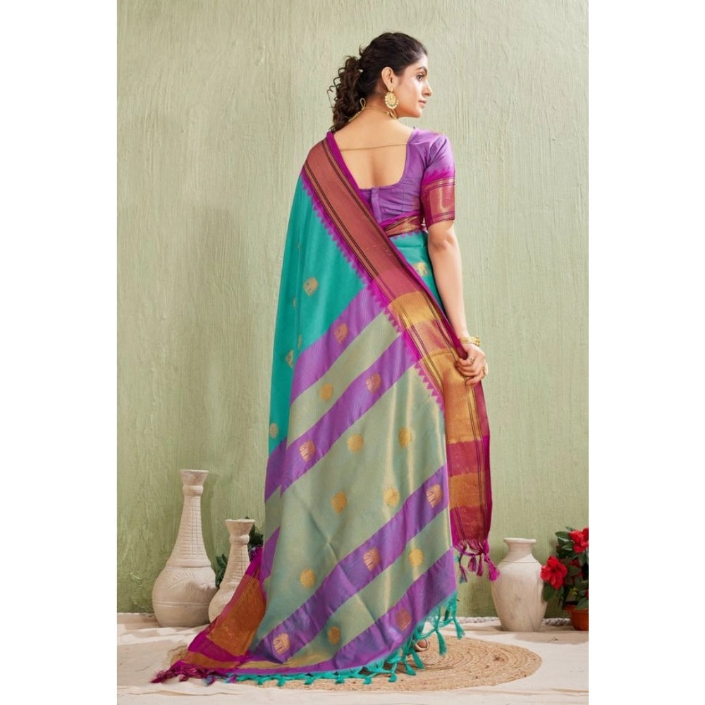 Seduva Women's Silk Blended Jaquard Woven Saree With Unstitched Blouse 5.5Mtr (Light Blue)