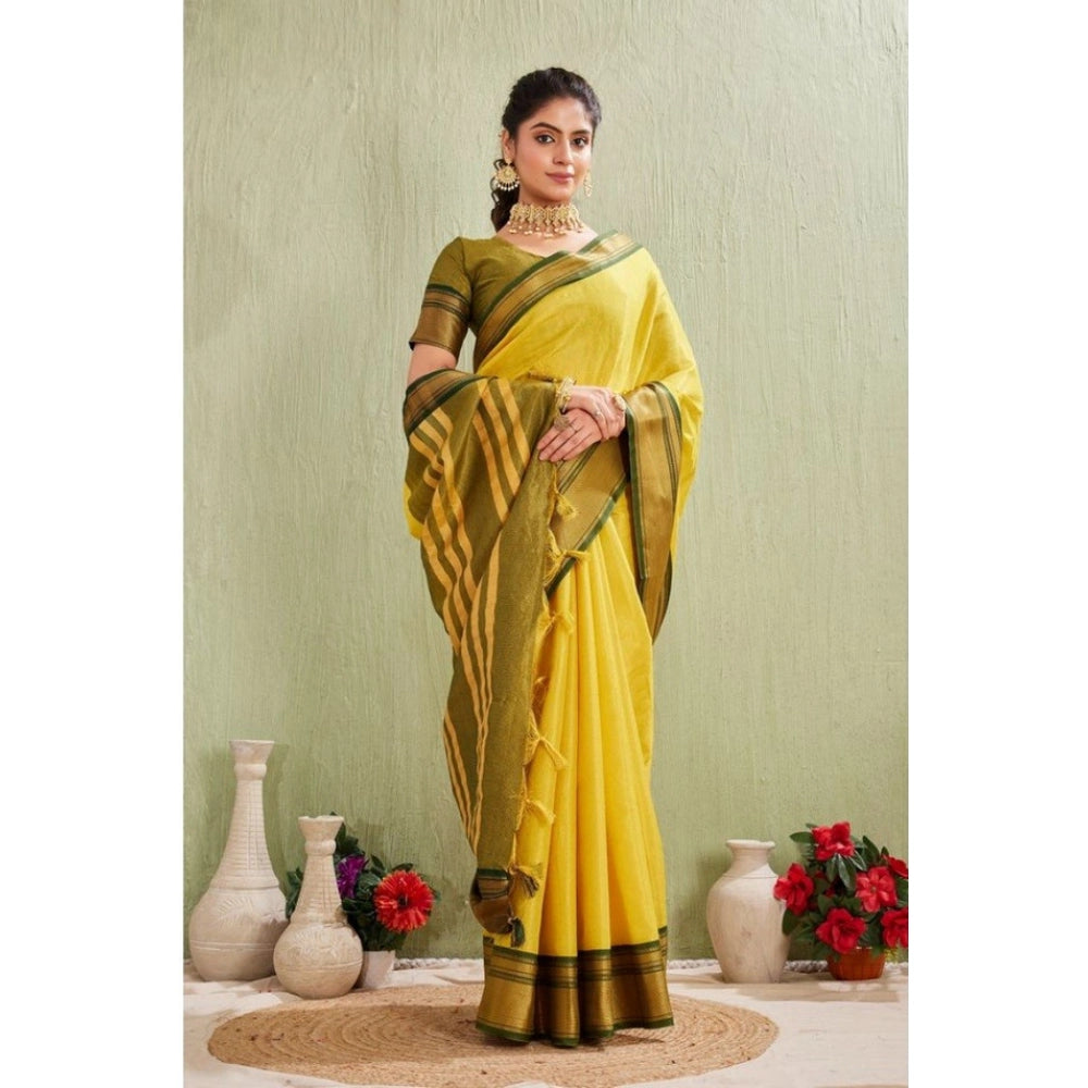 Seduva Women's Silk Blended Jaquard Woven Saree With Unstitched Blouse 5.5Mtr (Yellow)
