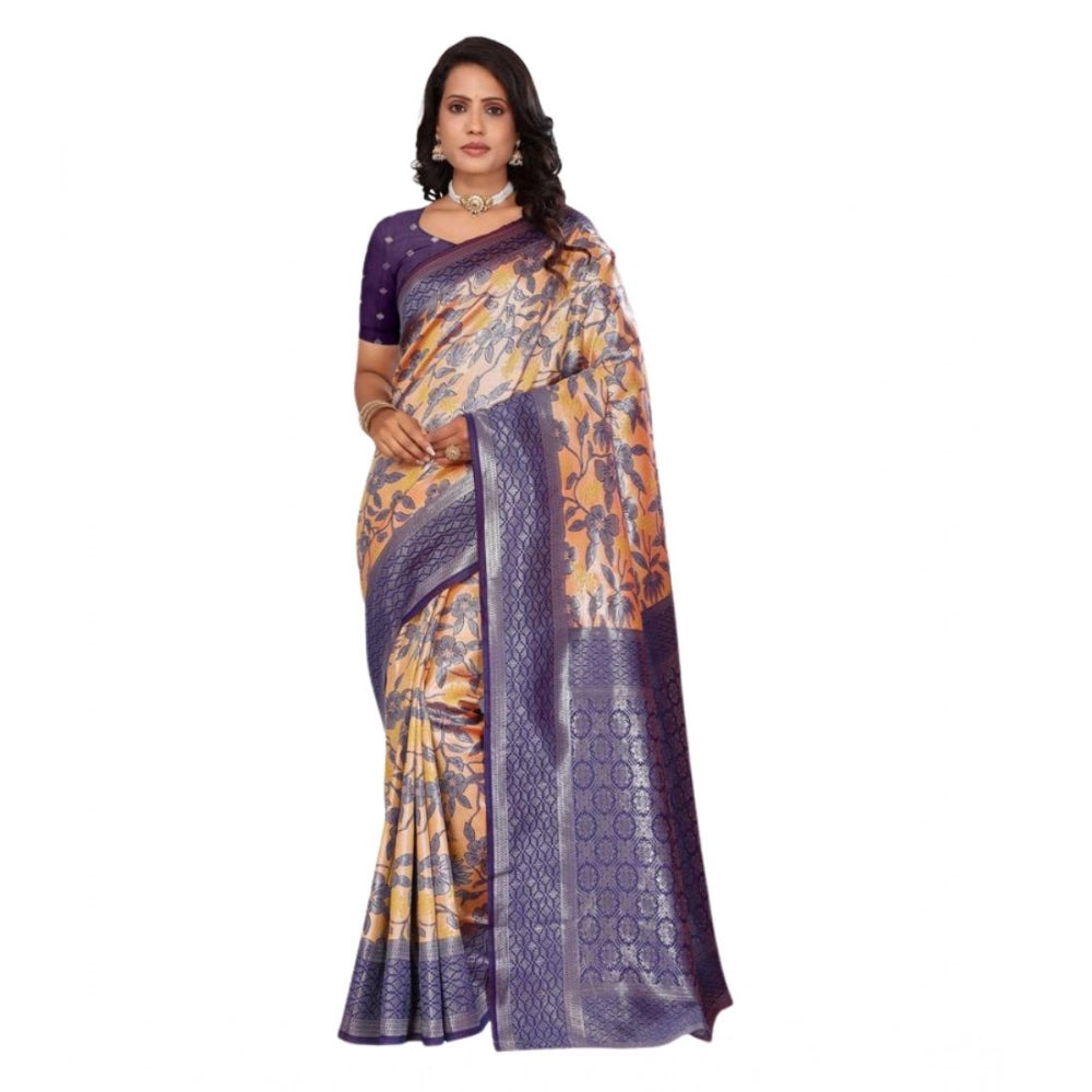 Seduva Women's Banarasi Silk Jaquard Woven Saree With Unstitched Blouse 5.5Mtr (Orange)