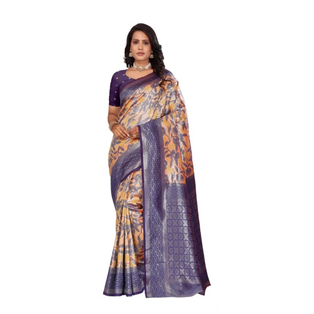 Seduva Women's Banarasi Silk Jaquard Woven Saree With Unstitched Blouse 5.5Mtr (Orange)