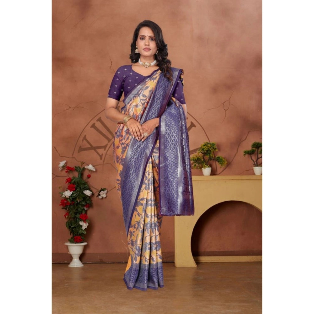 Seduva Women's Banarasi Silk Jaquard Woven Saree With Unstitched Blouse 5.5Mtr (Orange)