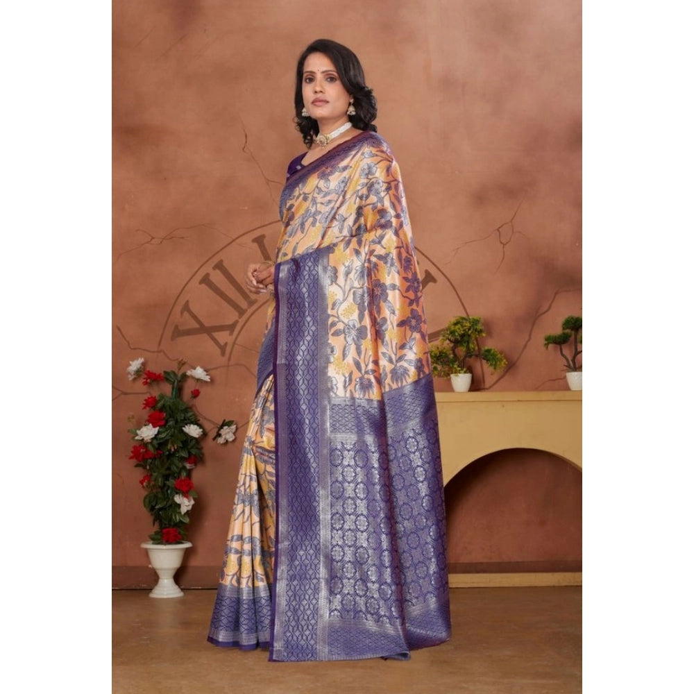 Seduva Women's Banarasi Silk Jaquard Woven Saree With Unstitched Blouse 5.5Mtr (Orange)