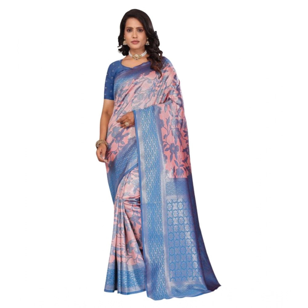 Seduva Women's Banarasi Silk Jaquard Woven Saree With Unstitched Blouse 5.5Mtr (Pink)
