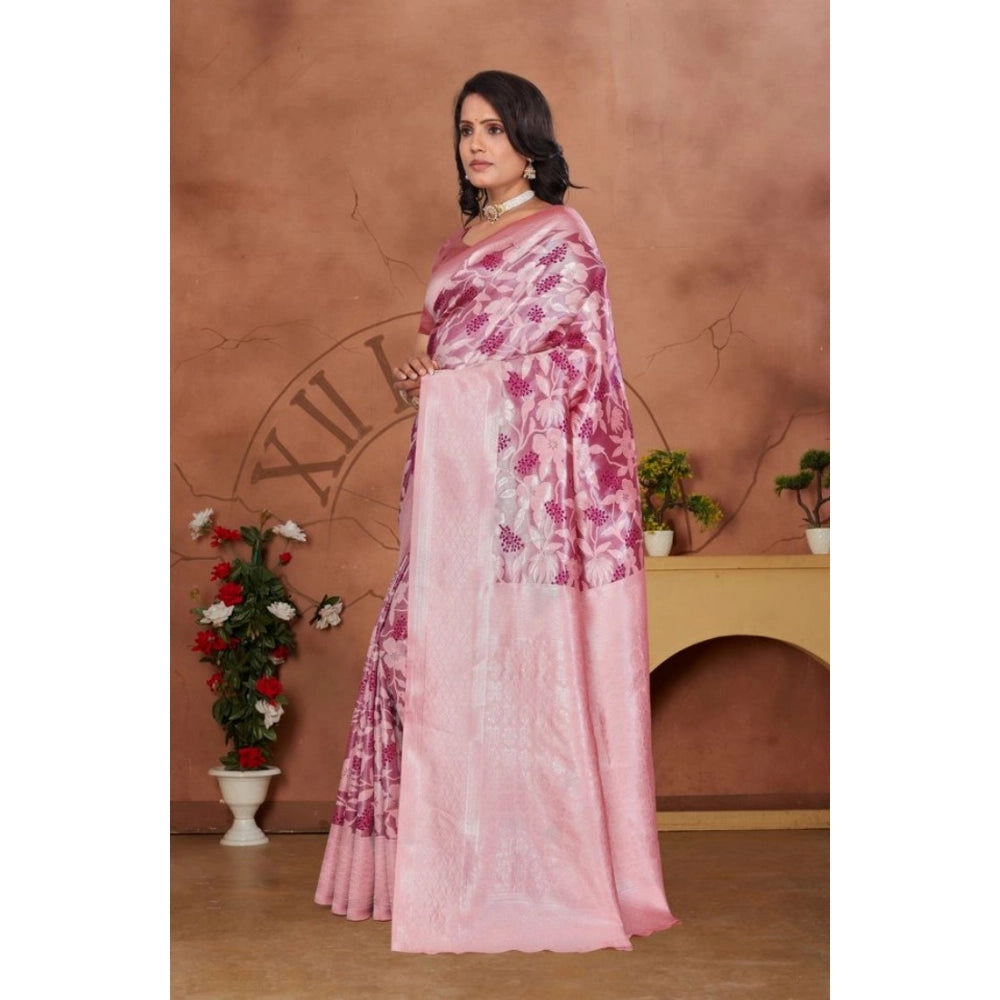 Seduva Women's Banarasi Silk Jaquard Woven Saree With Unstitched Blouse 5.5Mtr (Pink)