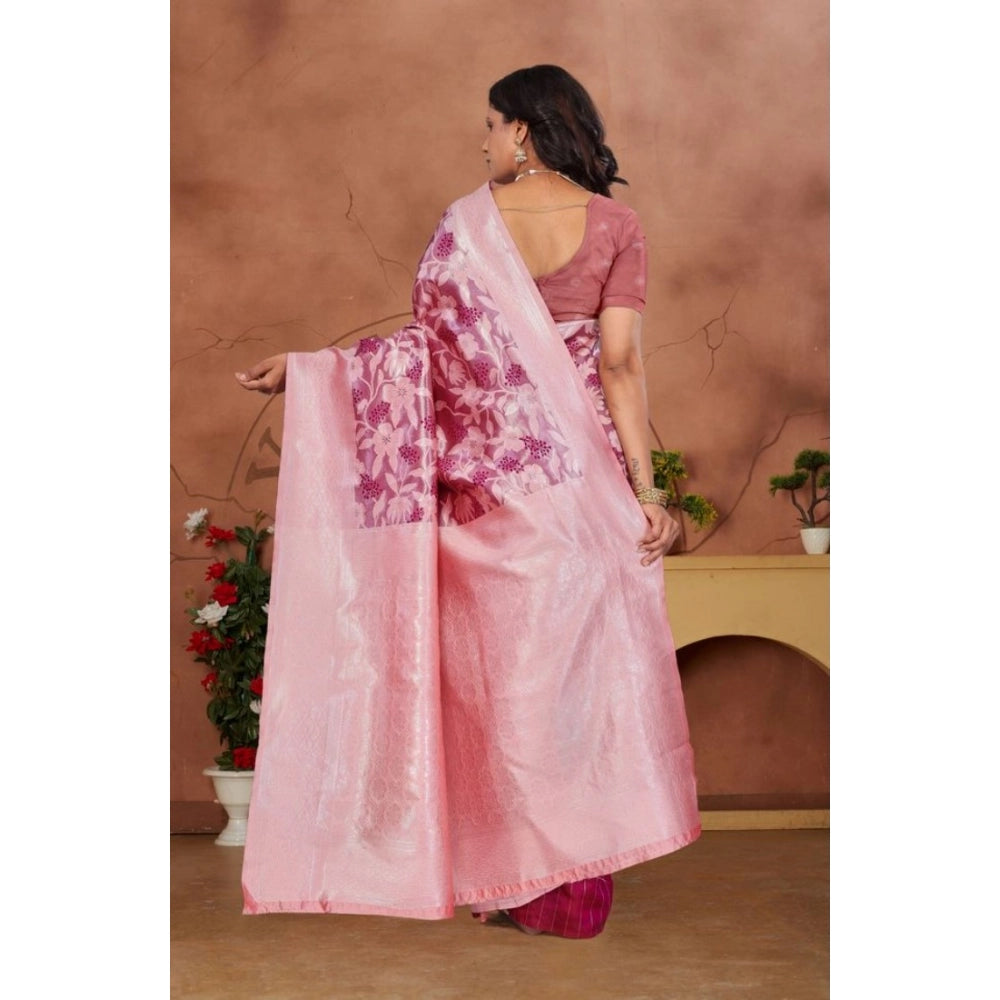 Seduva Women's Banarasi Silk Jaquard Woven Saree With Unstitched Blouse 5.5Mtr (Pink)