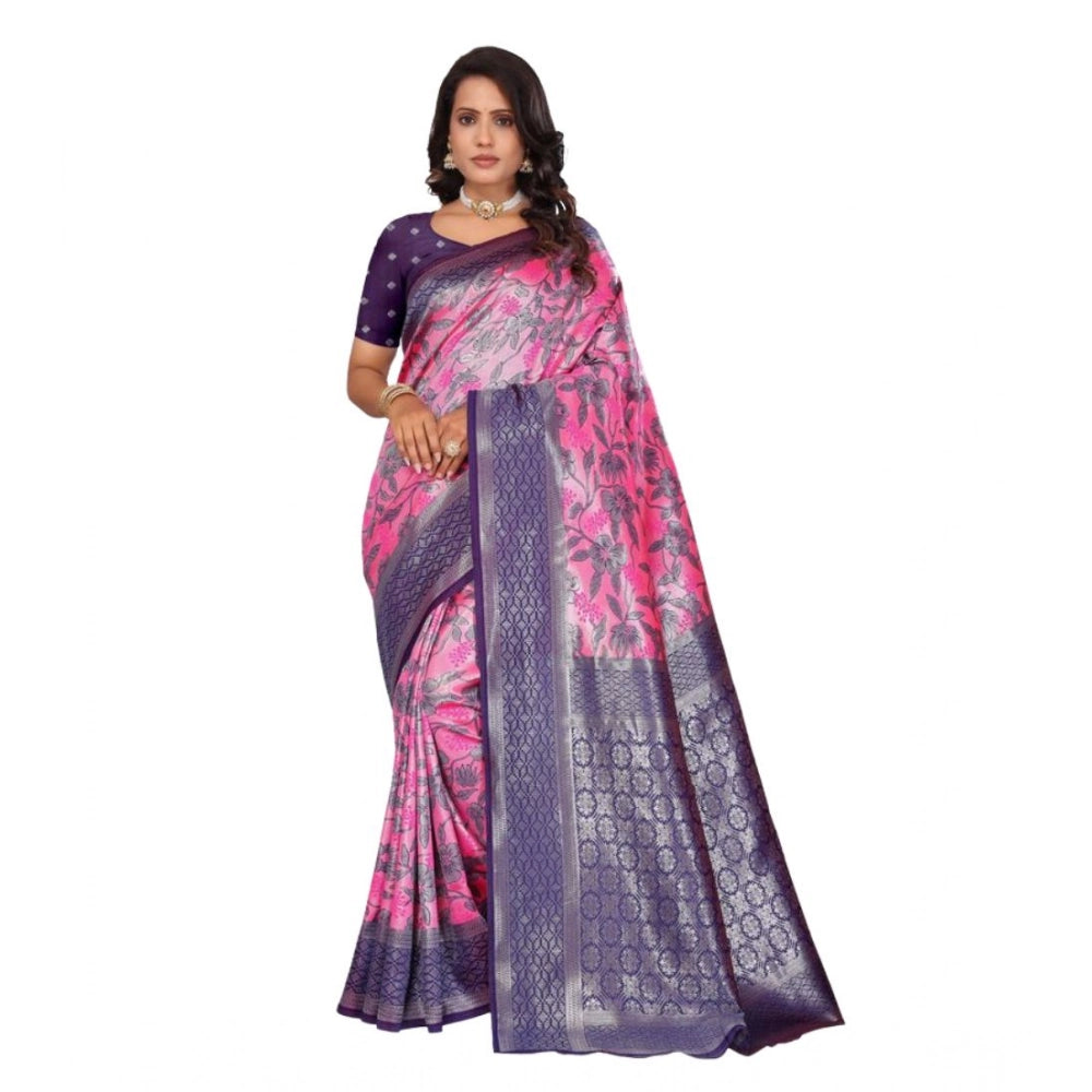Seduva Women's Banarasi Silk Jaquard Woven Saree With Unstitched Blouse 5.5Mtr (Pink)