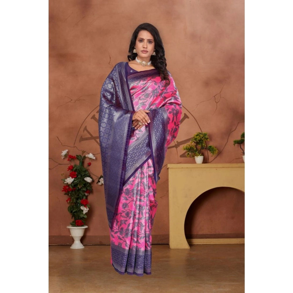 Seduva Women's Banarasi Silk Jaquard Woven Saree With Unstitched Blouse 5.5Mtr (Pink)