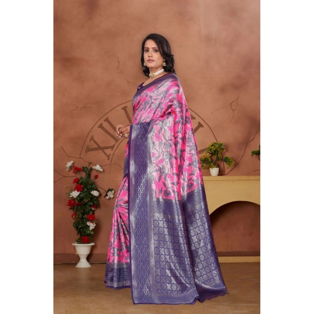 Seduva Women's Banarasi Silk Jaquard Woven Saree With Unstitched Blouse 5.5Mtr (Pink)