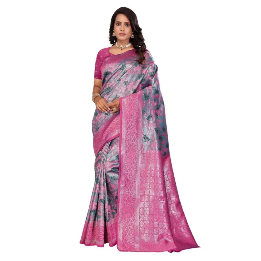 Seduva Women's Banarasi Silk Jaquard Woven Saree With Unstitched Blouse 5.5Mtr (Pink)