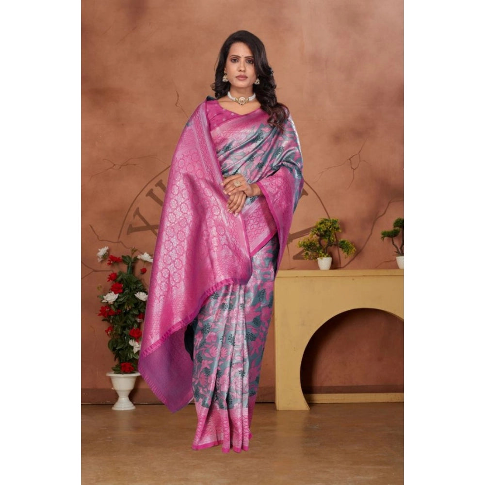 Seduva Women's Banarasi Silk Jaquard Woven Saree With Unstitched Blouse 5.5Mtr (Pink)