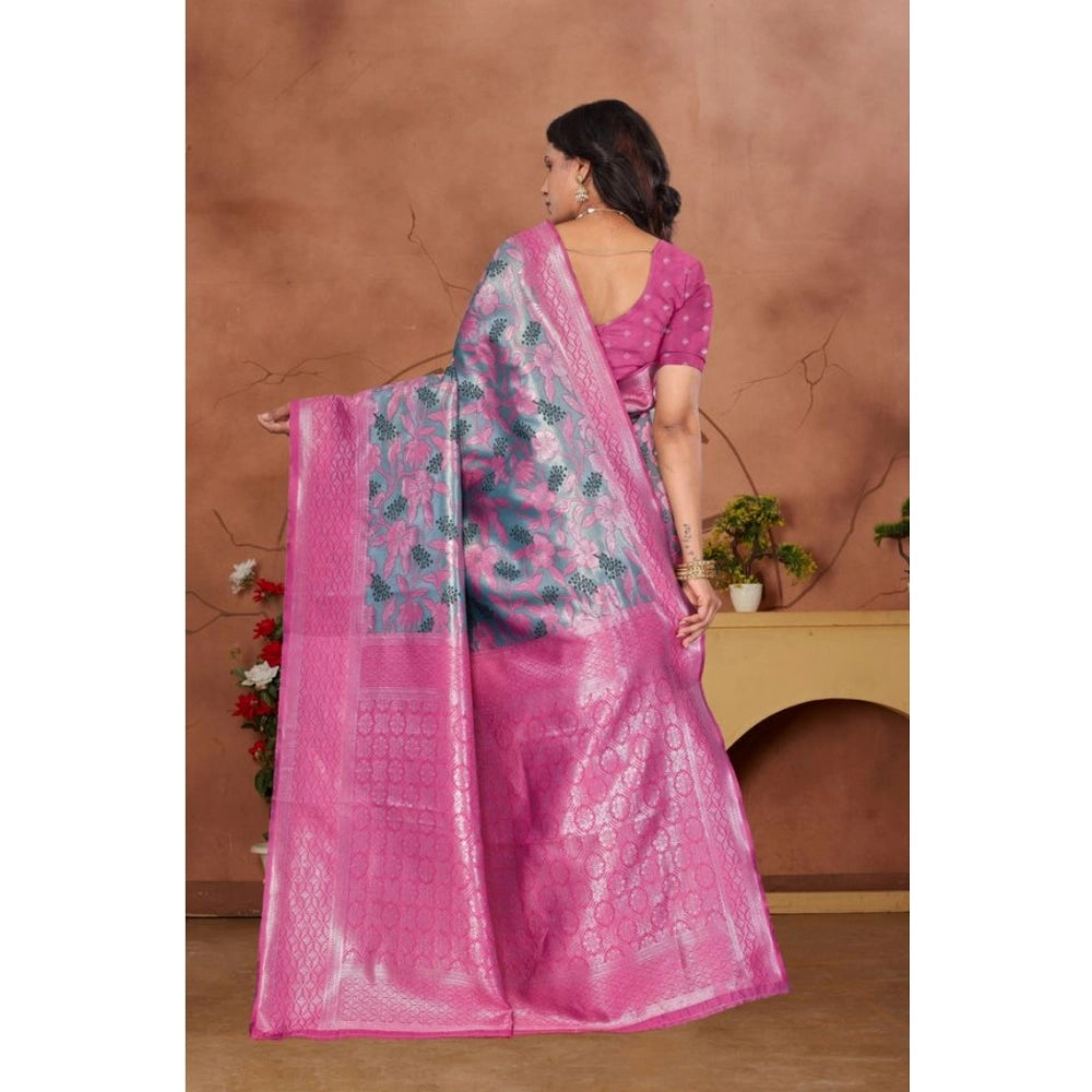 Seduva Women's Banarasi Silk Jaquard Woven Saree With Unstitched Blouse 5.5Mtr (Pink)