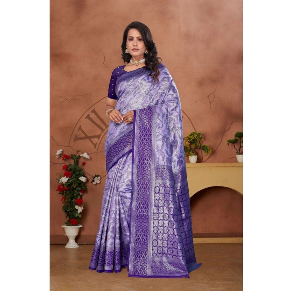 Seduva Women's Banarasi Silk Jaquard Woven Saree With Unstitched Blouse 5.5Mtr (Purple)