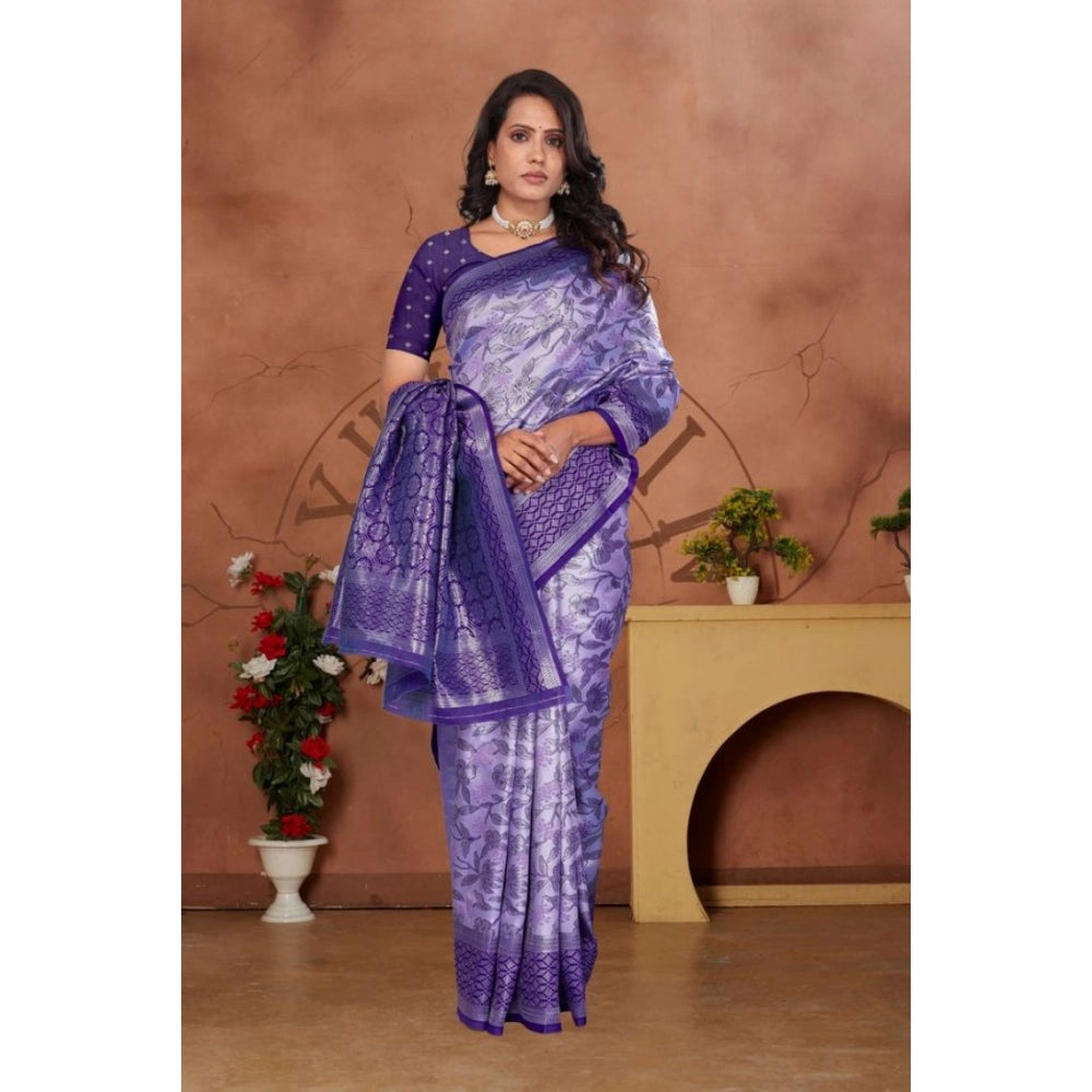 Seduva Women's Banarasi Silk Jaquard Woven Saree With Unstitched Blouse 5.5Mtr (Purple)