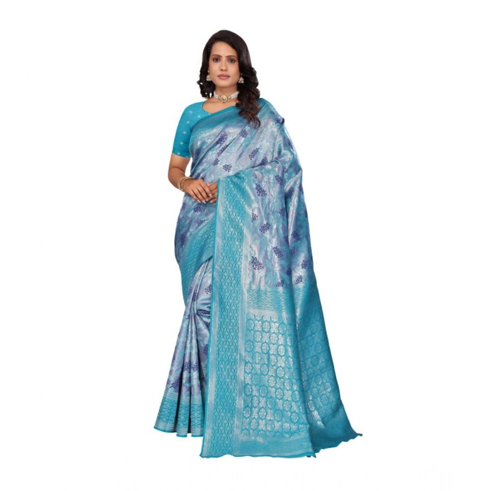 Seduva Women's Banarasi Silk Jaquard Woven Saree With Unstitched Blouse 5.5Mtr (Light Blue)