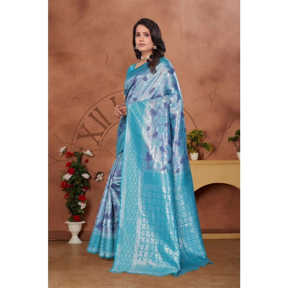 Seduva Women's Banarasi Silk Jaquard Woven Saree With Unstitched Blouse 5.5Mtr (Light Blue)