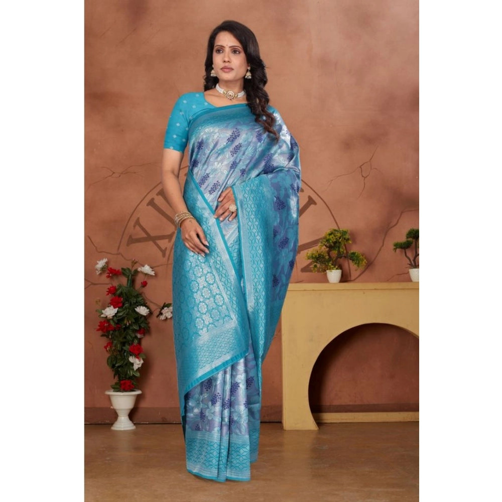 Seduva Women's Banarasi Silk Jaquard Woven Saree With Unstitched Blouse 5.5Mtr (Light Blue)