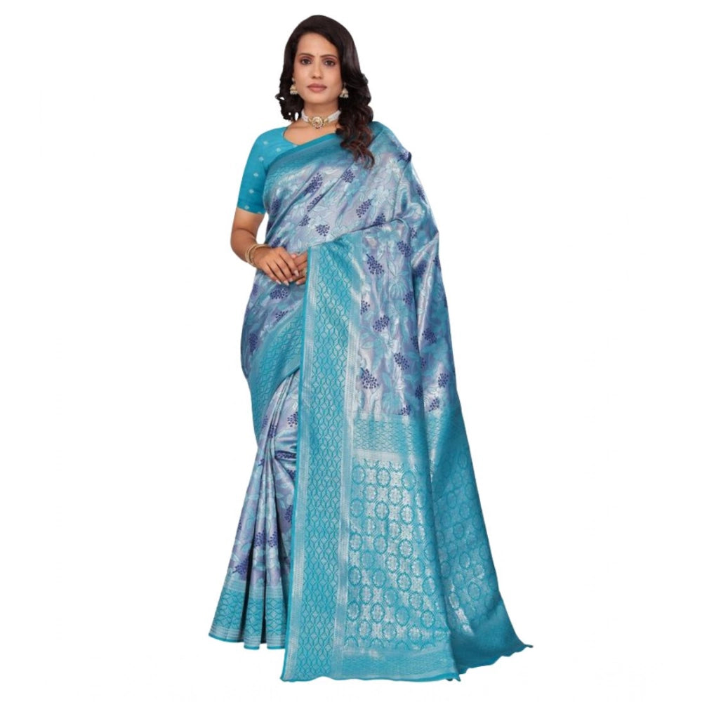 Seduva Women's Banarasi Silk Jaquard Woven Saree With Unstitched Blouse 5.5Mtr (Light Blue)