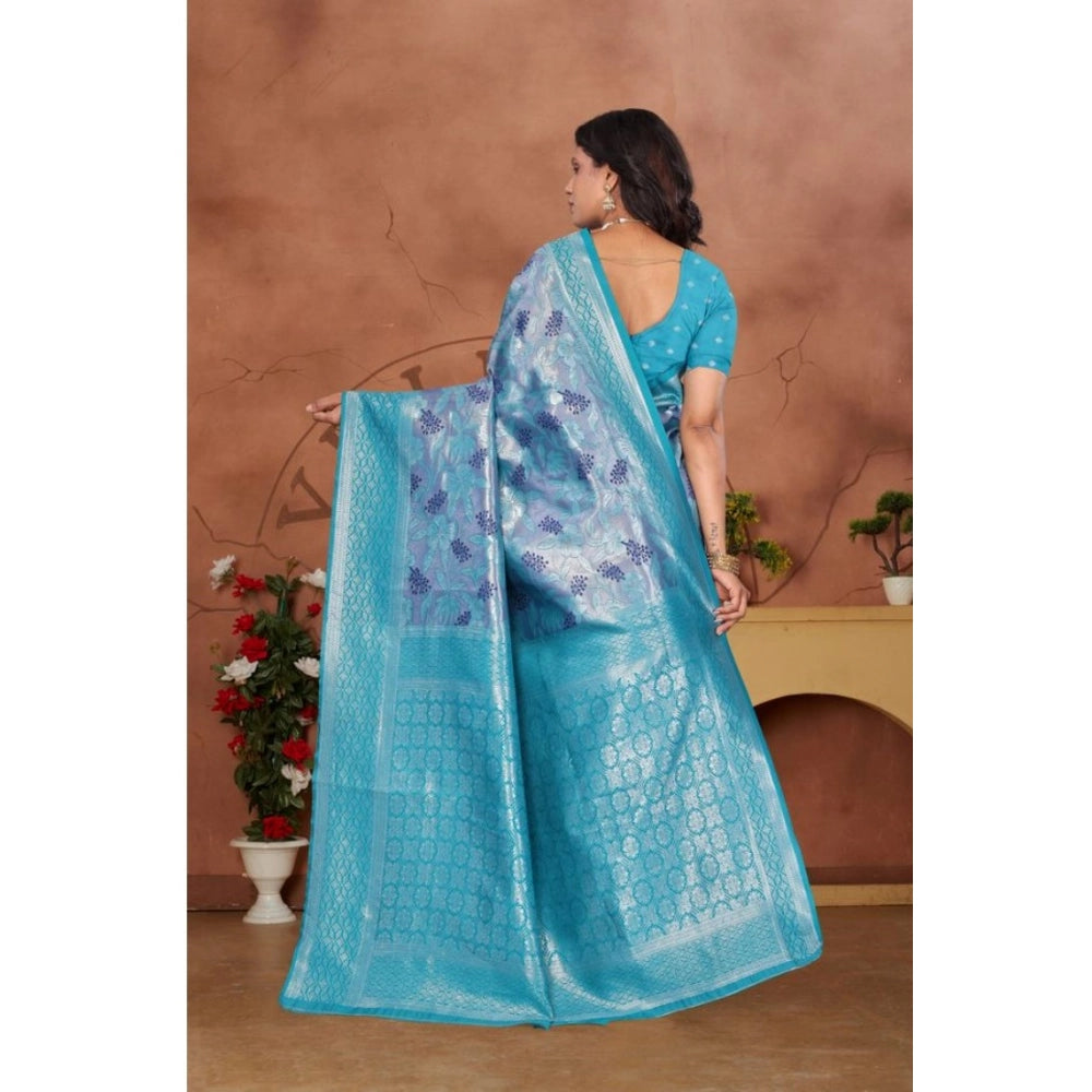 Seduva Women's Banarasi Silk Jaquard Woven Saree With Unstitched Blouse 5.5Mtr (Light Blue)