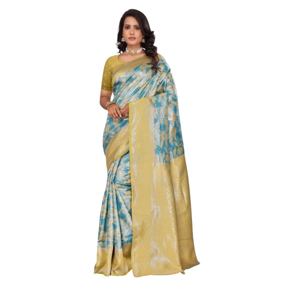 Seduva Women's Banarasi Silk Jaquard Woven Saree With Unstitched Blouse 5.5Mtr (Yellow)
