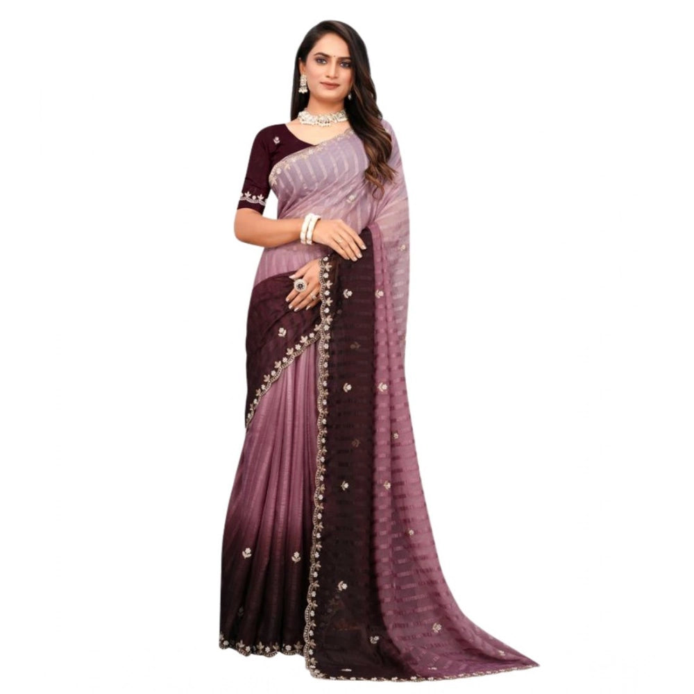 Seduva Women's Chiffon Embroidred Saree With Unstitched Blouse 5.5Mtr (Beige)