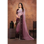 Seduva Women's Chiffon Embroidred Saree With Unstitched Blouse 5.5Mtr (Beige)