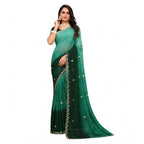 Seduva Women's Chiffon Embroidred Saree With Unstitched Blouse 5.5Mtr (Dark Green)