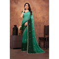 Seduva Women's Chiffon Embroidred Saree With Unstitched Blouse 5.5Mtr (Dark Green)