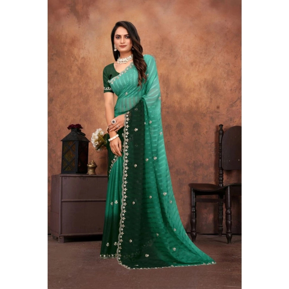 Seduva Women's Chiffon Embroidred Saree With Unstitched Blouse 5.5Mtr (Dark Green)