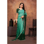 Seduva Women's Chiffon Embroidred Saree With Unstitched Blouse 5.5Mtr (Dark Green)