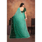 Seduva Women's Chiffon Embroidred Saree With Unstitched Blouse 5.5Mtr (Dark Green)
