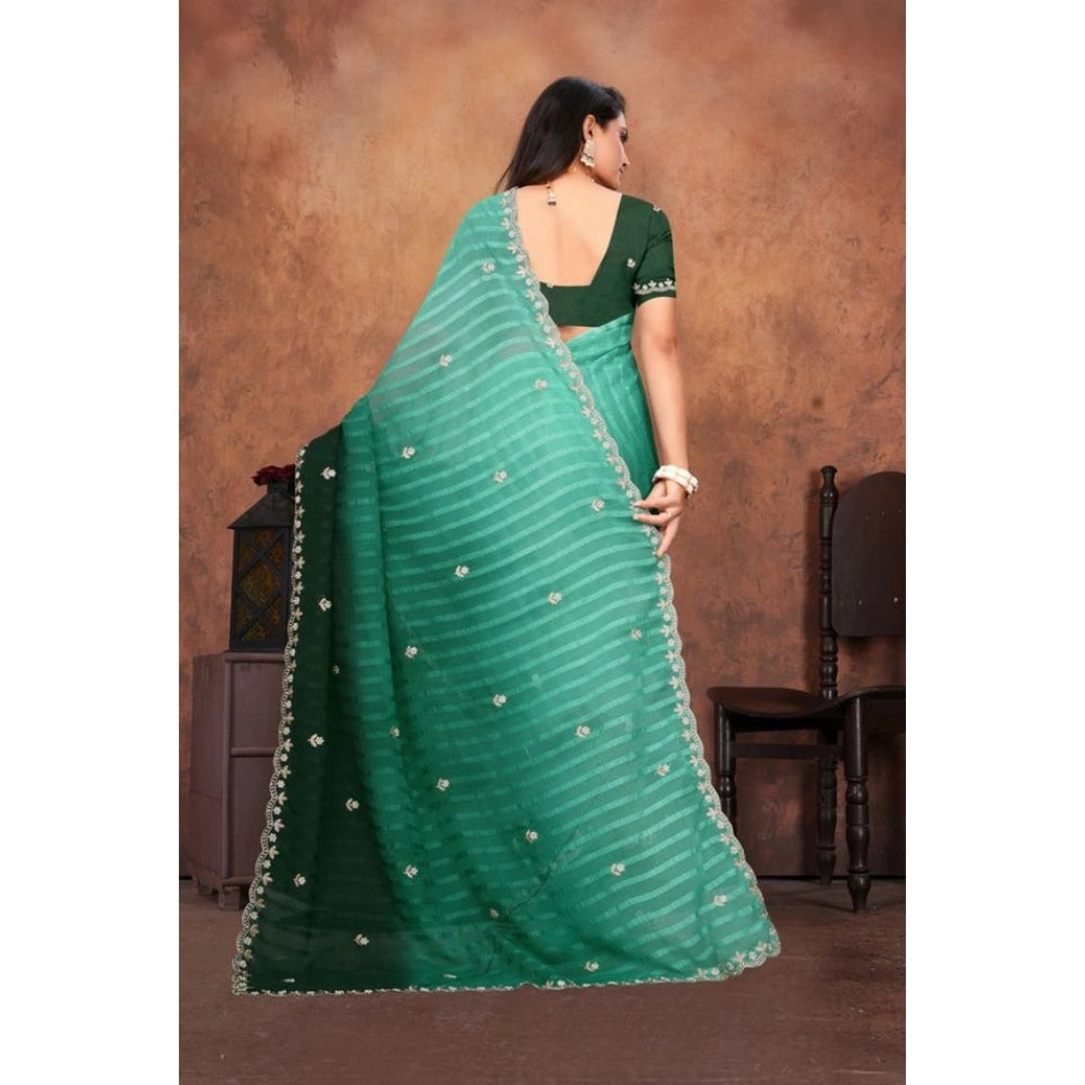 Seduva Women's Chiffon Embroidred Saree With Unstitched Blouse 5.5Mtr (Dark Green)