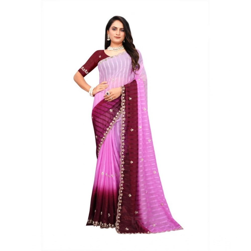 Seduva Women's Chiffon Embroidred Saree With Unstitched Blouse 5.5Mtr (Pink)