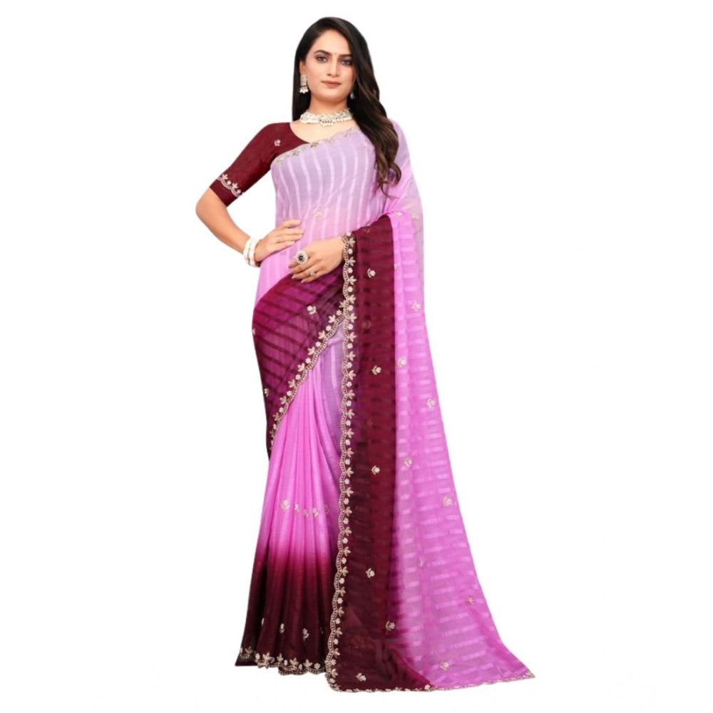 Seduva Women's Chiffon Embroidred Saree With Unstitched Blouse 5.5Mtr (Pink)