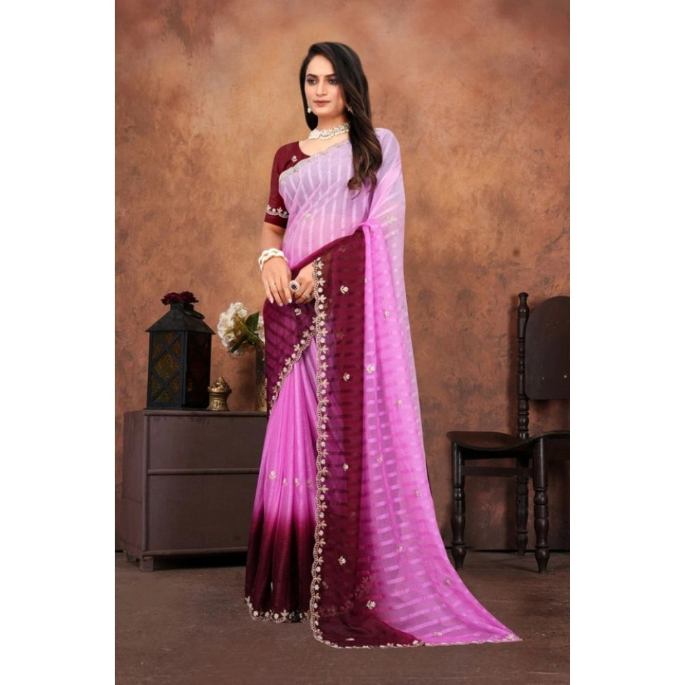 Seduva Women's Chiffon Embroidred Saree With Unstitched Blouse 5.5Mtr (Pink)