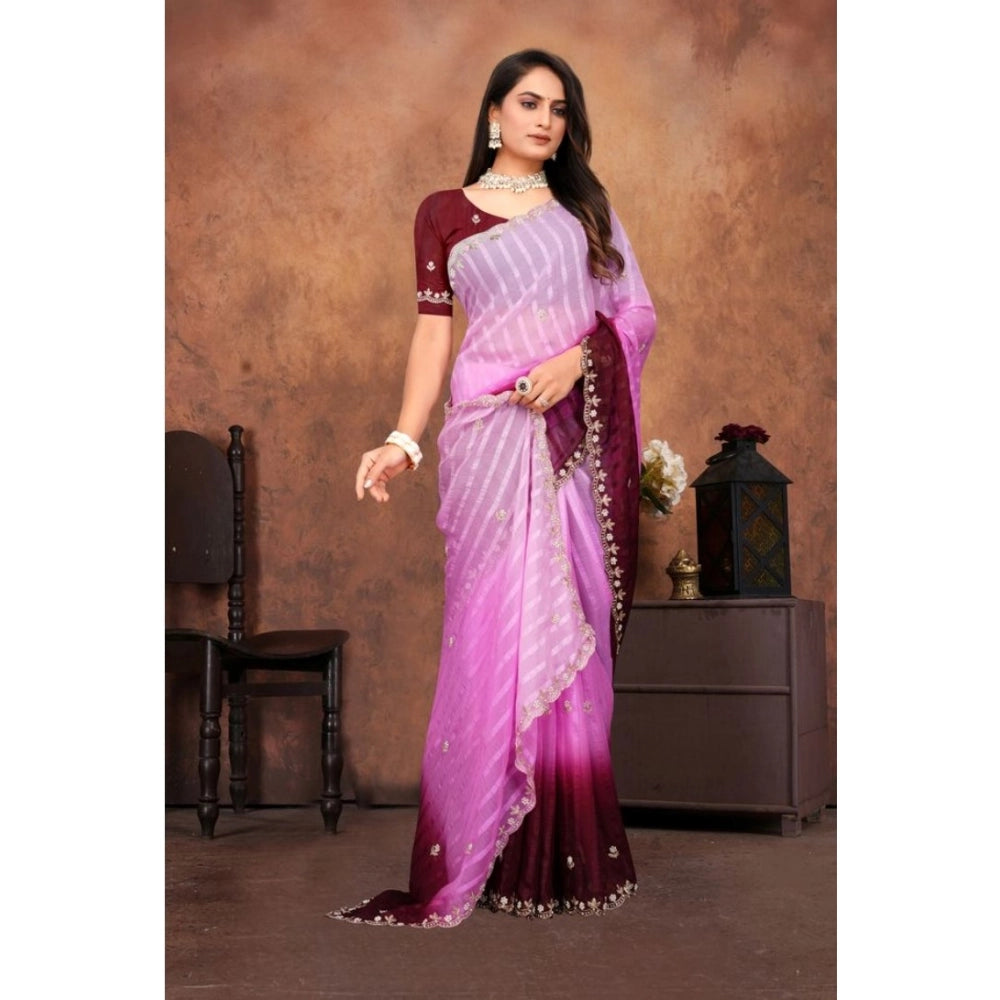 Seduva Women's Chiffon Embroidred Saree With Unstitched Blouse 5.5Mtr (Pink)